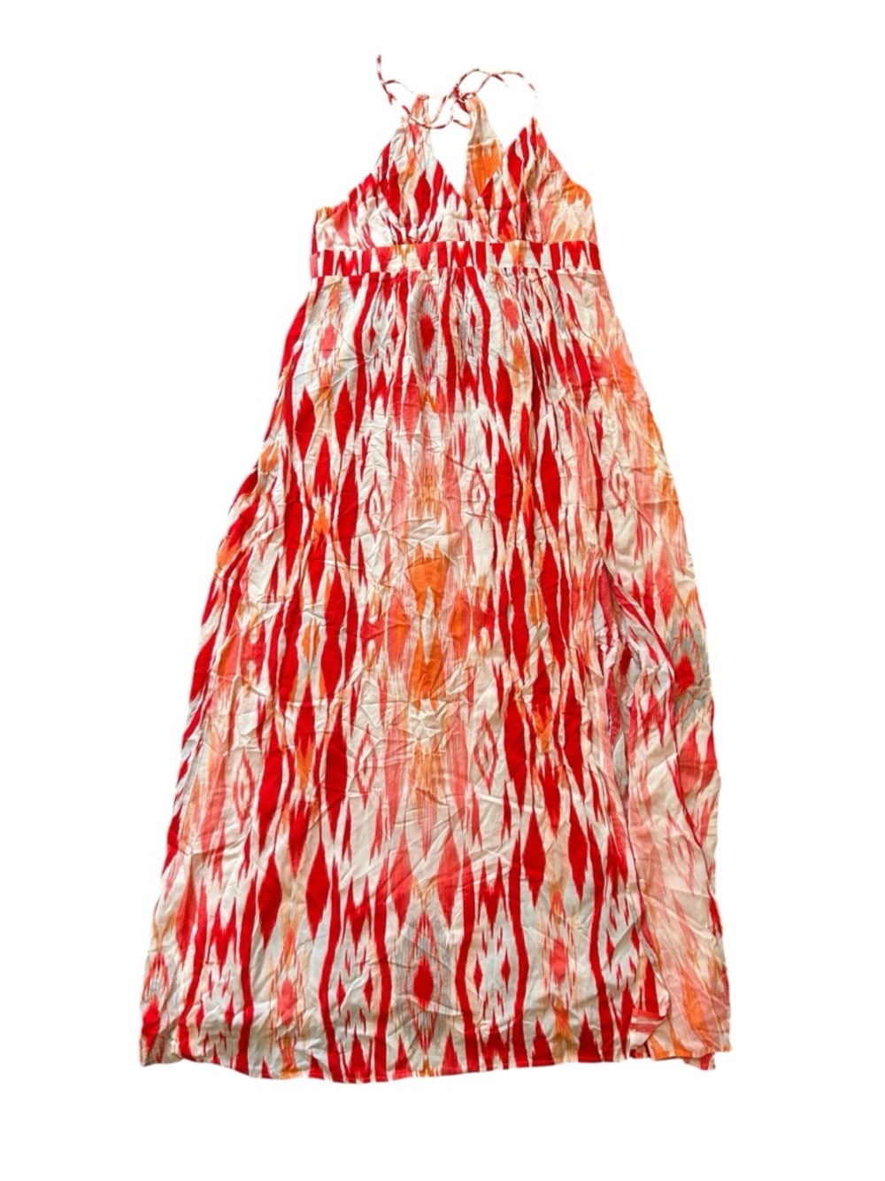 Athleta Faded Ikat Red & Pink Printed Halter Maxi Dress size large - Picture 7 of 7